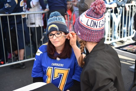 Lady Has Chargers Face Paint Applied Editorial Stock Photo - Stock Image