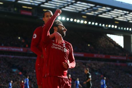 Mohammed Salah Liverpool Celebrates Scoring Opening Editorial Stock ...