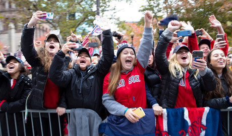 Fans cheer during the 2018 Boston Red Sox World Series victory