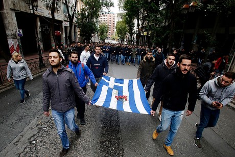 Greek Students Carry Blooded Greek Flag Editorial Stock Photo - Stock ...