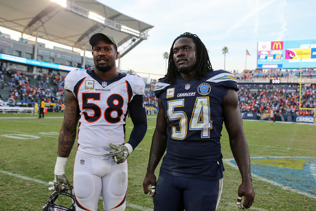 November 18, 2018 Carson, CANarbonne High School linebackers Los Angeles  Chargers linebacker Uchenna Nwosu #42 and Denver Broncos linebacker  Keishawn Bierria #40 after the NFL Denver Broncos vs Los Angeles Chargers at