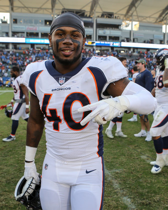 November 18, 2018 Carson, CANarbonne High School linebackers Los Angeles  Chargers linebacker Uchenna Nwosu #42 and Denver Broncos linebacker  Keishawn Bierria #40 after the NFL Denver Broncos vs Los Angeles Chargers at