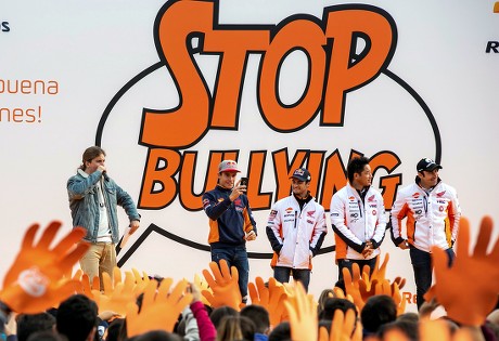 Marquez, Pedrosa, Bou and Fujinami visit the school winner of Repsol contest against bullying, Zaragoza, Spain - 22 Nov 2018