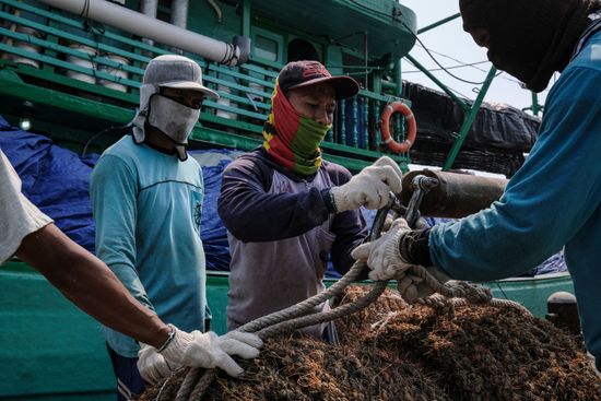Workers Load Ropes On Fishing Boat Editorial Stock Photo - Stock Image ...