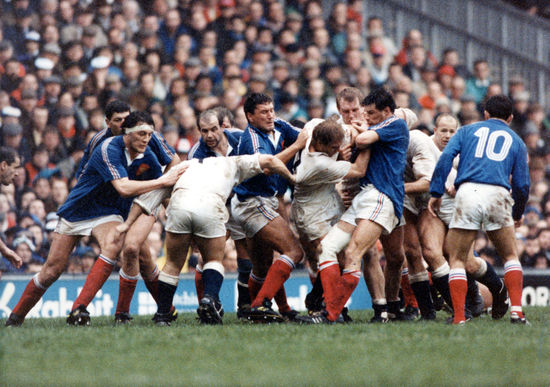Rugby Union France 37 v England 12 Match action as players