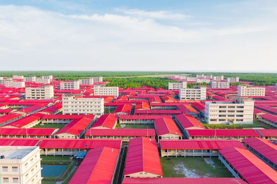 Brightly Coloured Red Rooftops Look Like Editorial Stock Photo - Stock ...