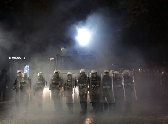 Riot Police Stand Line During Protest Editorial Stock Photo - Stock ...