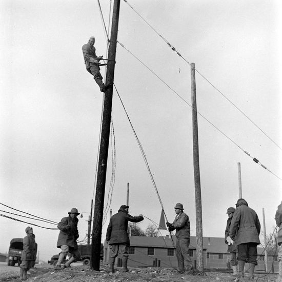 Signal Corps Soldiers Installing Wires During Editorial Stock Photo