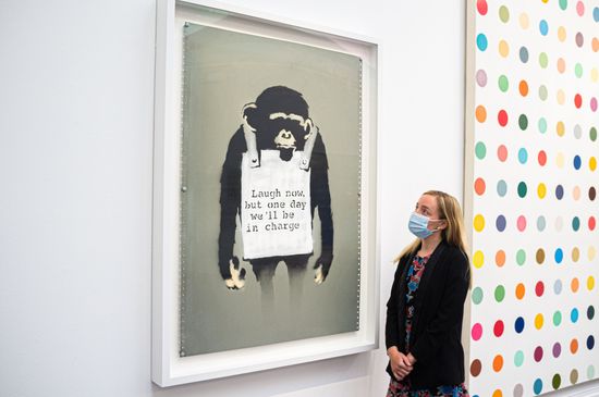Banksy Poster AFFE Laugh Now But One Day We'll Be in Pack 42 x 59 cm + White Gift Box Ready to Give