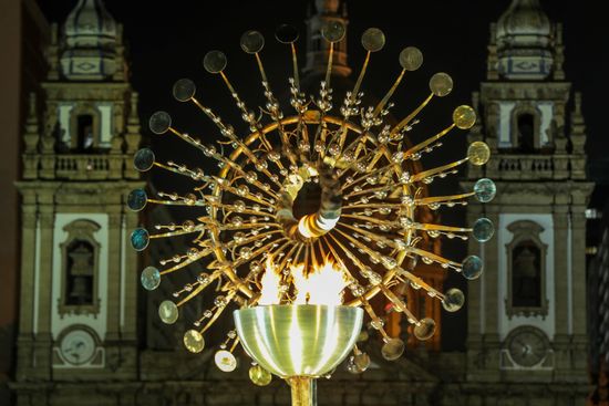 Replica Rio 2016 Olympic Pyre Lit Editorial Stock Photo - Stock Image ...