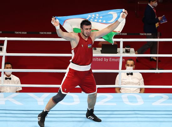 Bakhodir Jalolov Uzbekistan Celebrates During Boxing Editorial Stock ...