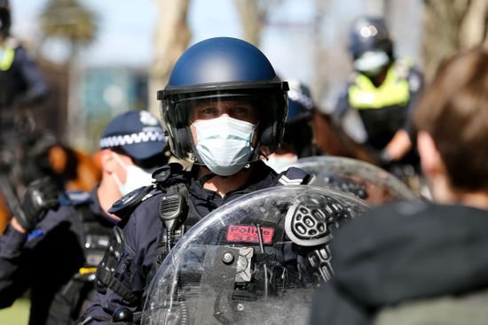 public-order-response-police-watch-protesters-editorial-stock-photo