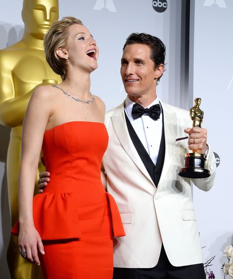 Actress Jennifer Lawrence Actor Matthew Mcconaughey - Foto de stock de