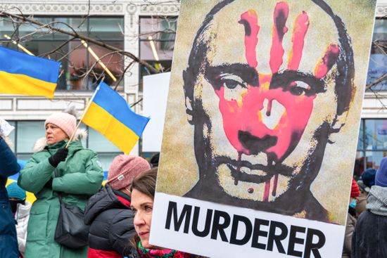 Sign Mark Blood Declaring Putin Murderer Editorial Stock Photo - Stock