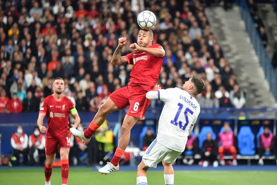 Thiago Liverpool Wins Header During Uefa Editorial Stock Photo - Stock ...