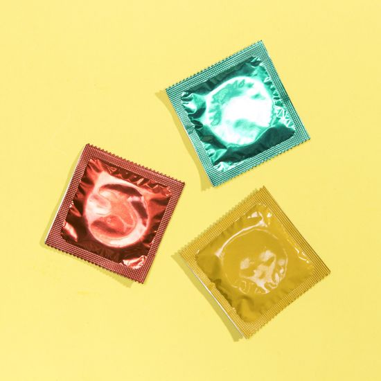 Top View Colourful Condoms Yellow Background Editorial Stock Photo