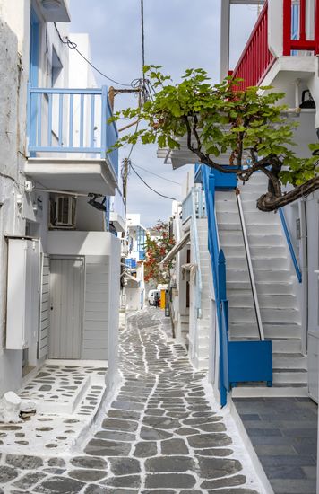 White Cycladic Houses Colourful Railings Alleys Editorial Stock Photo ...