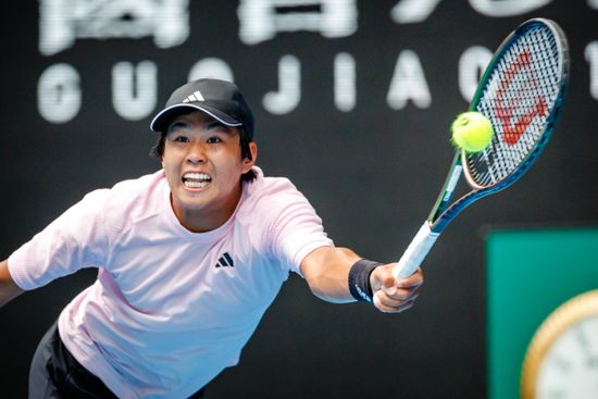 American Learner Tien Action During Tennis Editorial Stock Photo