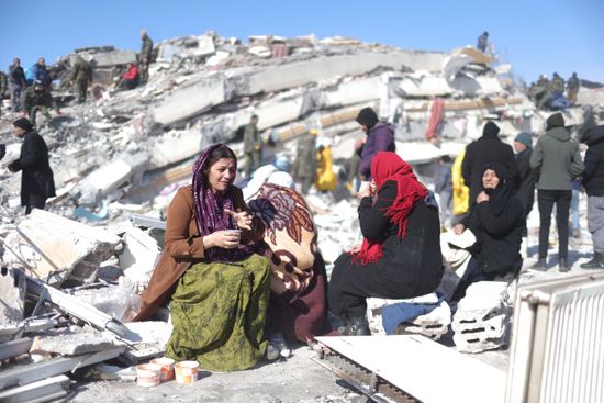 Women Cry Near Collapsed Building City Editorial Stock Photo - Stock ...