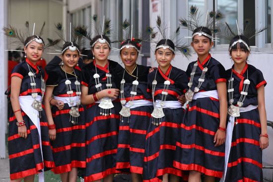 Group Girls Donned Traditional Dhimal Attire Editorial Stock Photo