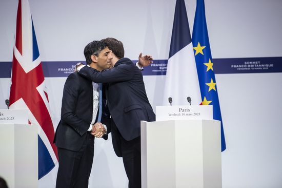 French President Emmanuel Macron Embraces British Editorial Stock Photo ...