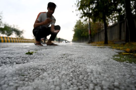 Whitestone Raining Hailstones Visible On Road During Rain Editorial Stock Photo - Stock ...