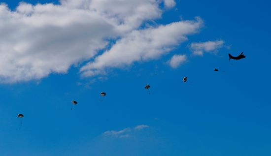 Romanian Paratroopers Jumpoff Military Airplane During Editorial Stock ...