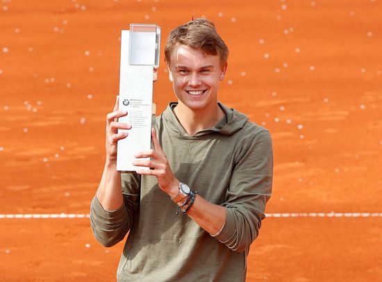 Holger Rune Denmark Celebrates Trophy During Editorial Stock Photo 