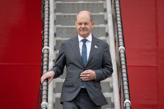 Germany Chancellor Olaf Scholz Walk Aboard Editorial Stock Photo