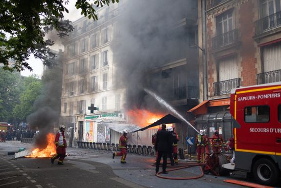 French Riot Police Firefighters Extuinguish Burning Editorial Stock ...