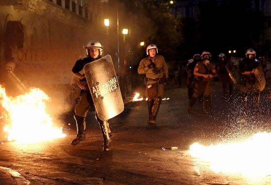 Molotov Cocktail Explodes Amongst Riot Police Editorial Stock Photo ...