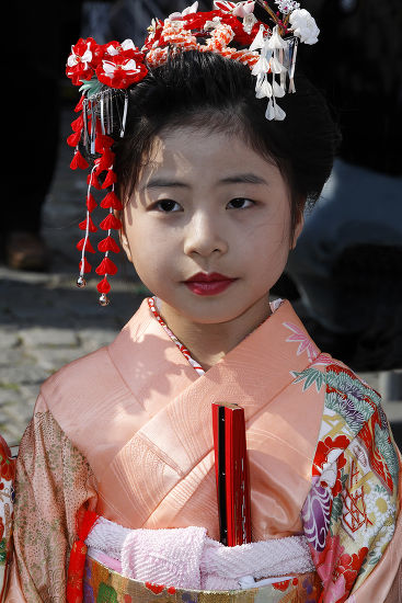 Little Japanese Girl Dressed Traditional Kimono Editorial Stock Photo