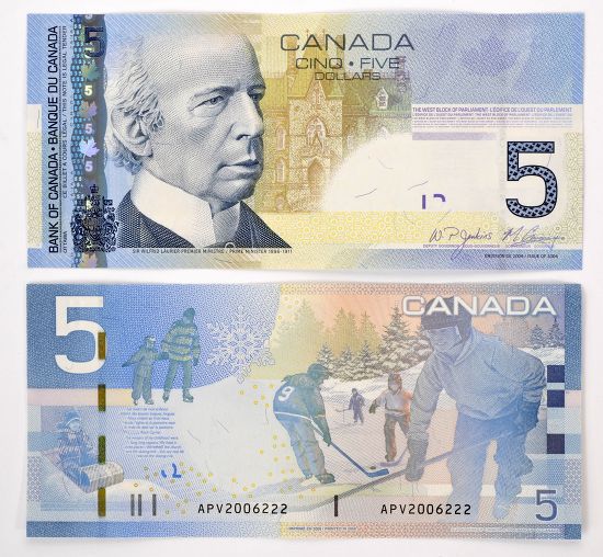 Canadian 5 Dollar Banknote Front Back Editorial Stock Photo - Stock