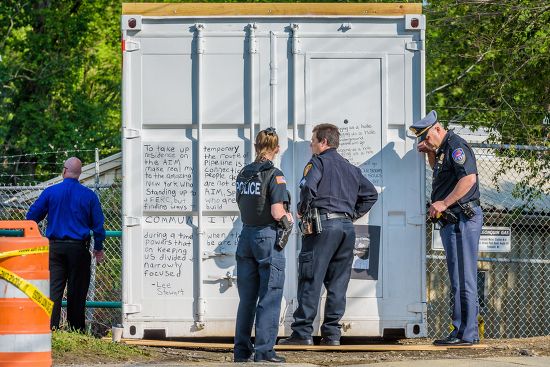 Police Officers Stand Besides Shipping Container Editorial Stock Photo ...