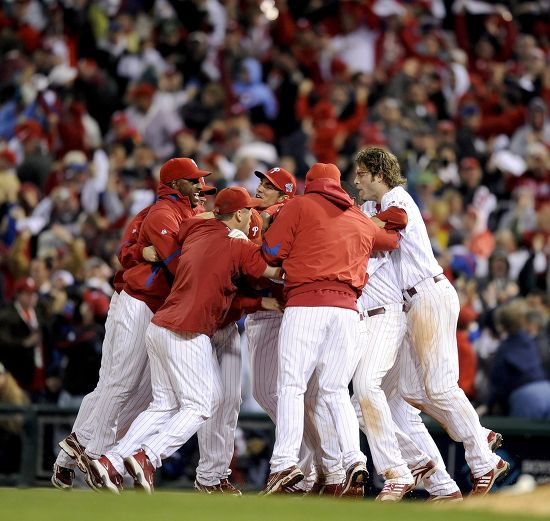 Philadelphia Phillies Players Celebrate After Eric Editorial Stock ...