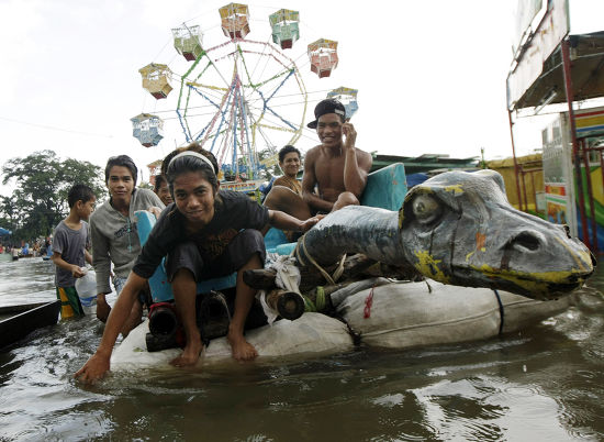 Locals Seen On Makeshift Raft Wading Editorial Stock Photo - Stock ...