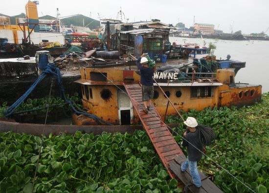 Filipino Fishermen Load Materials Onto Raft Editorial Stock Photo ...