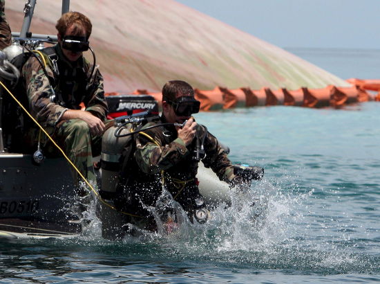 Us Navy Rescuer Jumps Water Near Editorial Stock Photo - Stock Image ...