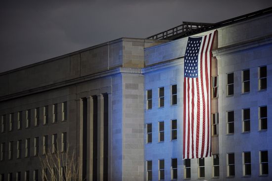 American Flag Draped Over Side Pentagon Editorial Stock Photo - Stock ...