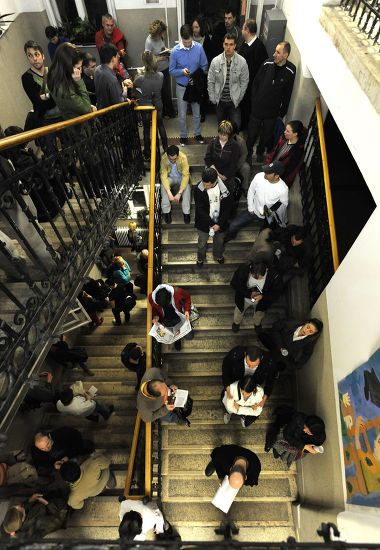 People Stand Long Queue Staircase Secondary Editorial Stock Photo ...