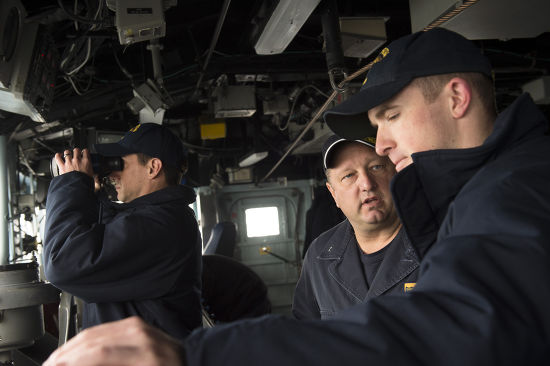 Us Navy Sailors Talk On Bridge Editorial Stock Photo - Stock Image ...