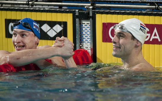 Russian Swimmer Danila Izotov L Celebrates Editorial Stock Photo