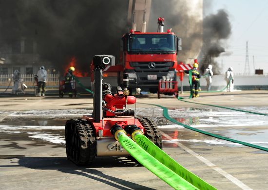 Firemen Use Robot Put Out Fire Editorial Stock Photo - Stock Image ...