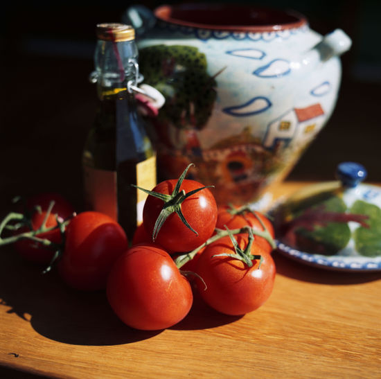 Bottle Olive Oil Tomatoes Portuguese Earthenware Editorial Stock Photo