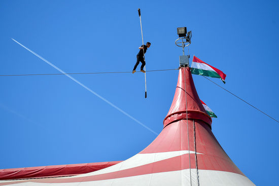 Acrobat Performs On Stretched Wire Rope Editorial Stock Photo - Stock ...