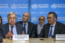 The Director General of WHO (right) in a press conference with the US Secretary General (left)