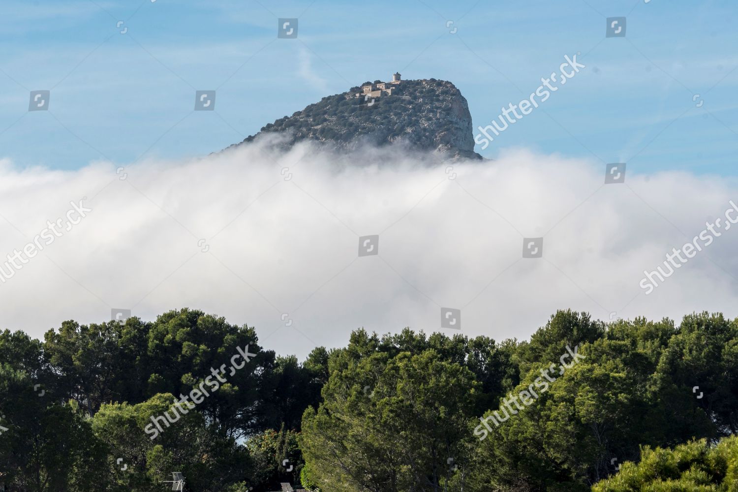 Fog Banks Cover Majorca Island Balearic Islands Editorial Stock