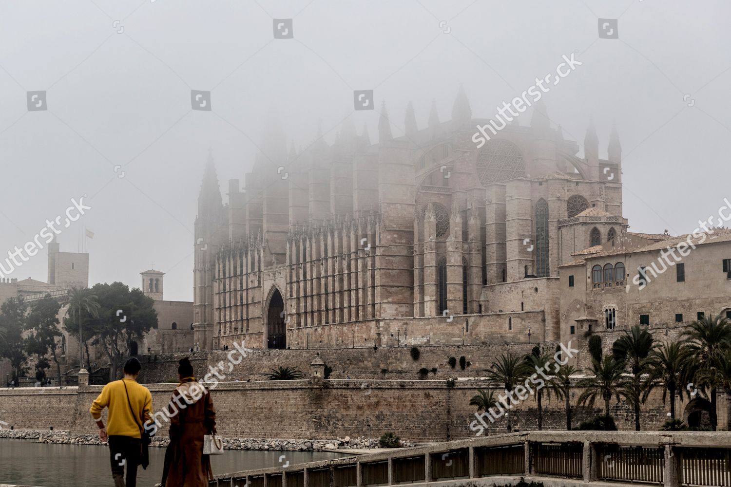 Fog Banks Cover Majorca Cathedral Palma De Editorial Stock Photo