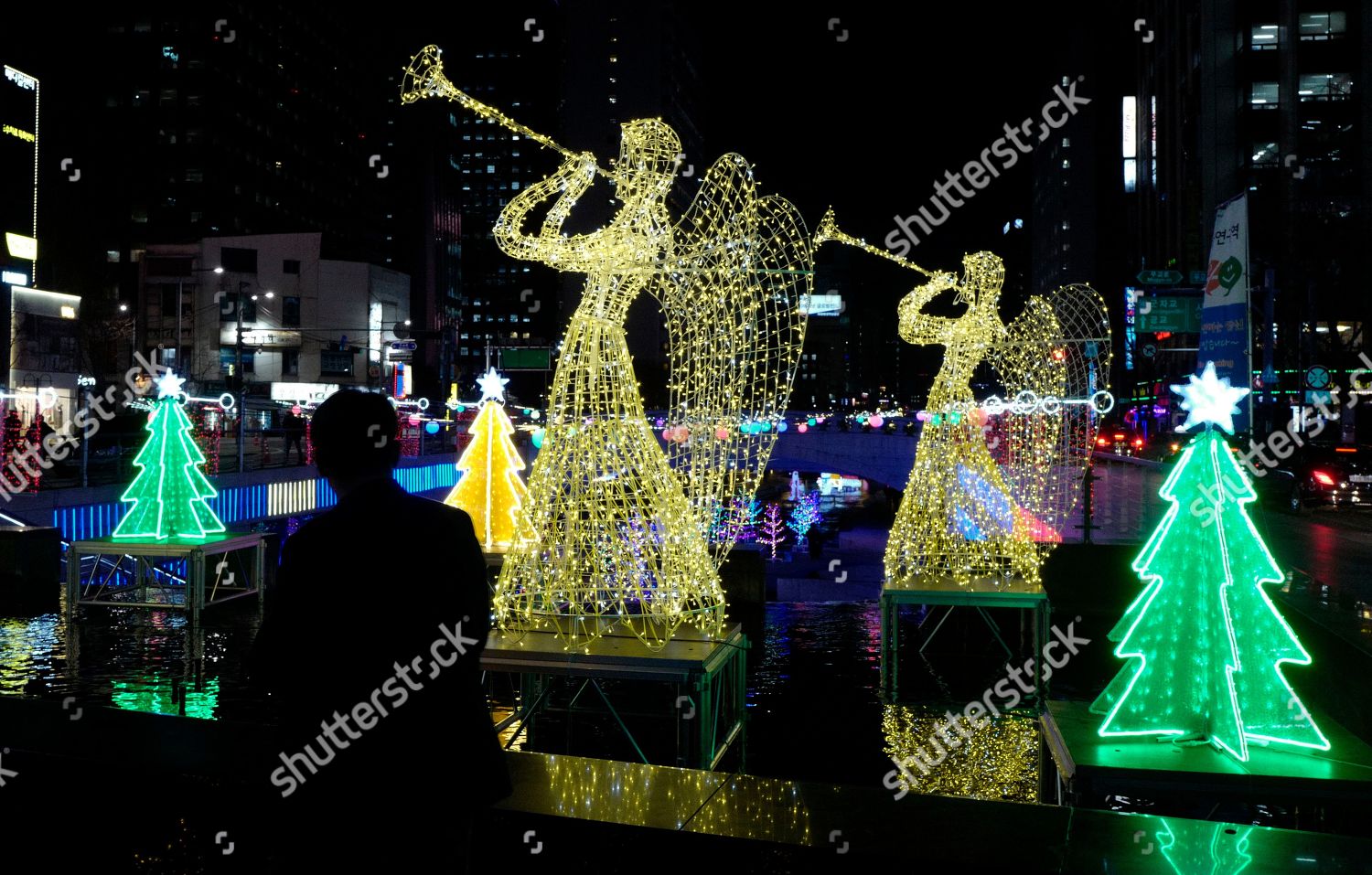Christmas Decorations Cheonggyecheon Stream Seoul South Korea