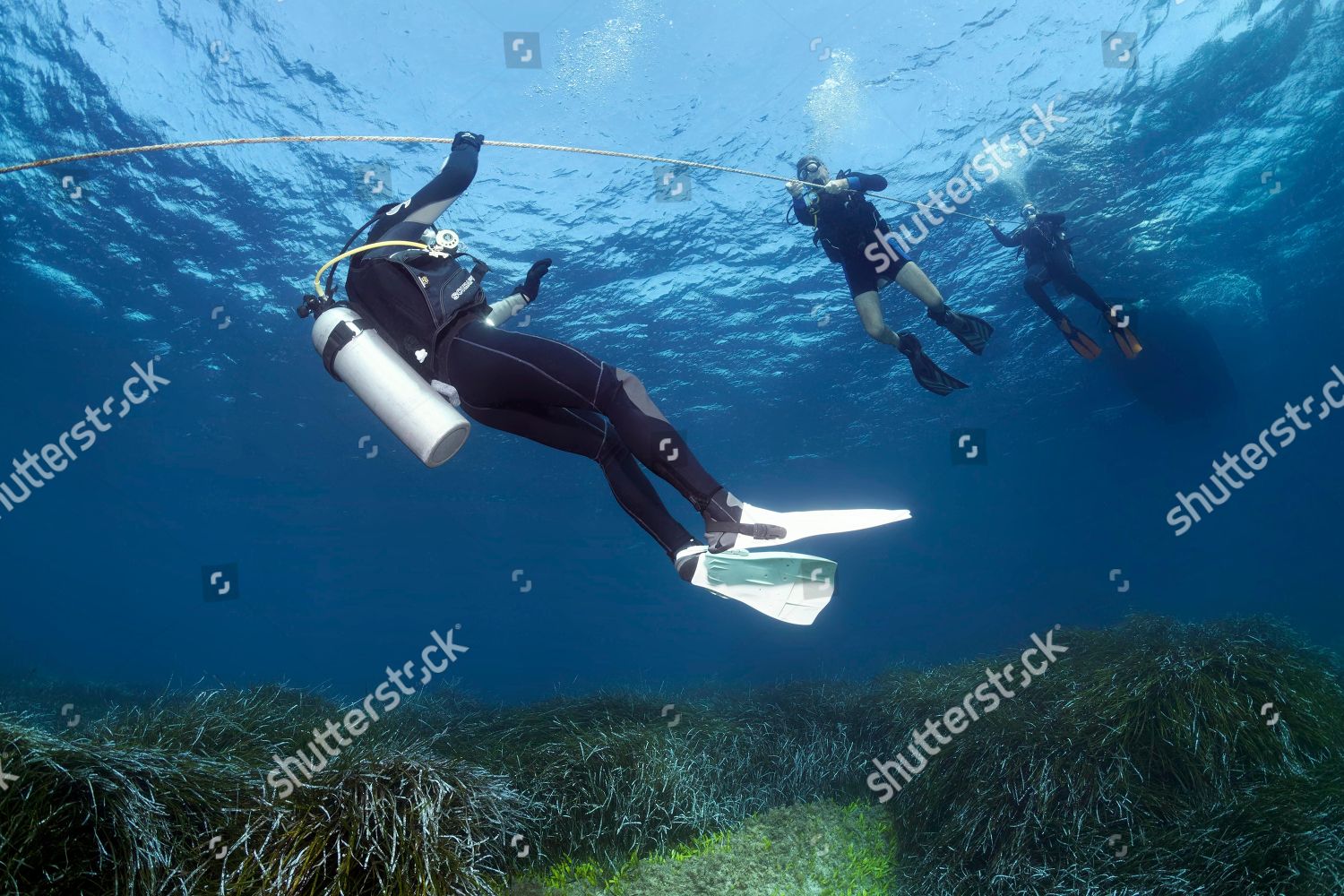 Divers Dive On Rope Diving Boat Editorial Stock Photo - Stock Image ...